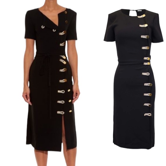 Altuzarra Dresses & Skirts - Altuzarra Black Myrtle Dress | Short sleeve midi with gold buttons sz 38 US 6